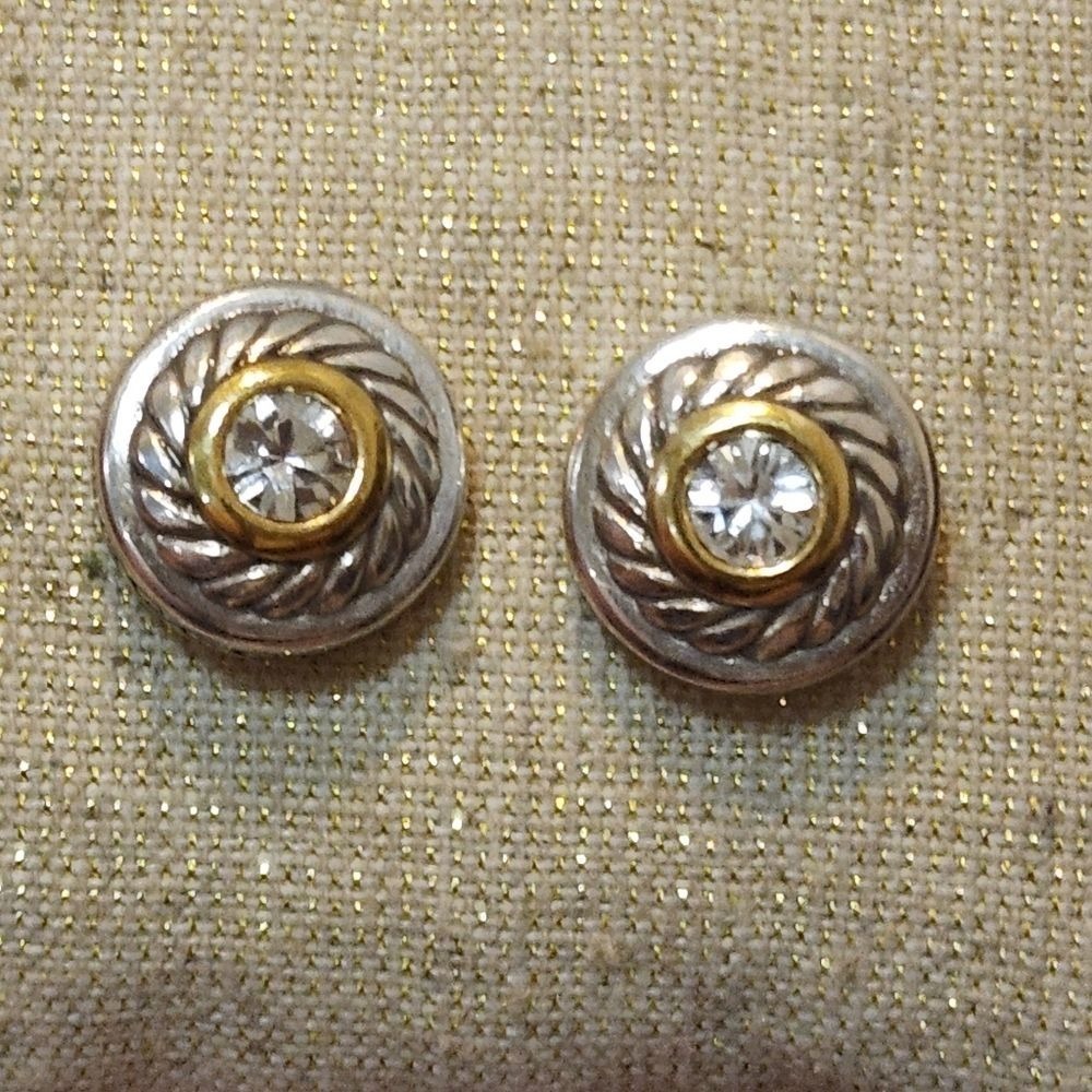 Brighton Silver Gold Twisted Rope Round Crystal Stud Earrings Heiress Swarovski